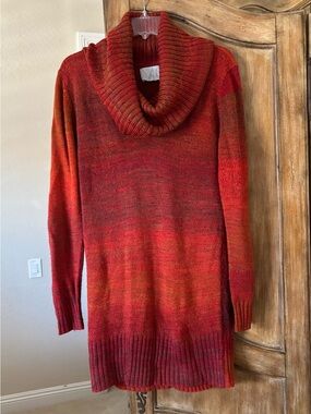 Michael Star Cowl Neck Longline Sweater in Red-Orange Ombre